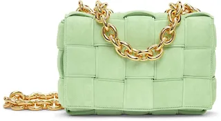 Bottega Veneta Green Suede Padded Chain Cassette Bag