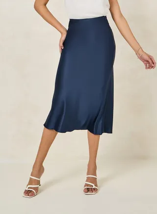 Satin Pencil Midi Skirt 