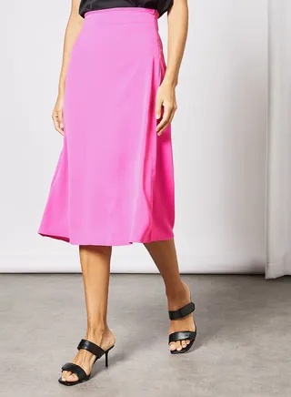 Women's Casual A-Line Calf Length Solid Skirt Pink 