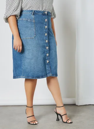Plus Size Denim Skirt Blue 