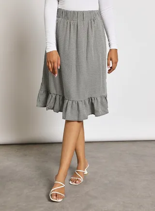 Women's Ruffled Hem Midi Skirt Black/White 