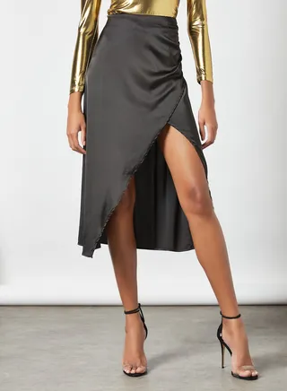 Satin Slit Skirt Black 
