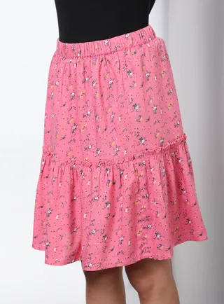 Mid-Rise Printed Skirt Pink Aop 
