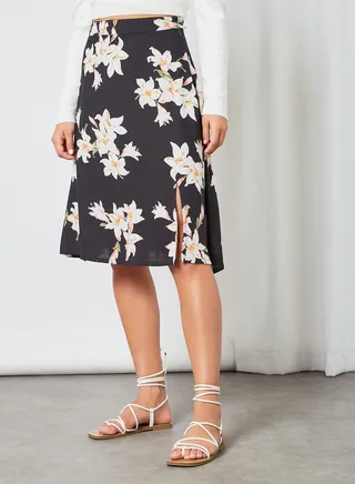 Floral Printed A-Line Skirt Black Aop 