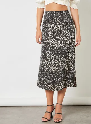 Leopard Print Midi Skirt Black/Beige 