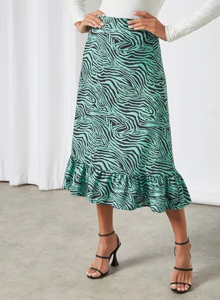 Casual Printed Skirt Green/Black 