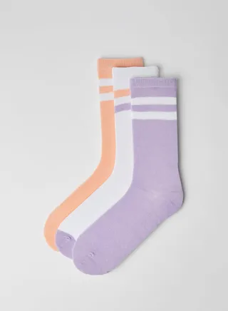 Striped Socks (3 Pack) Peach/White, Lilac/White, White/Peach & Lilac 