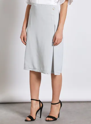 Women's Casual Midi Straight Solid Skirt Grey 