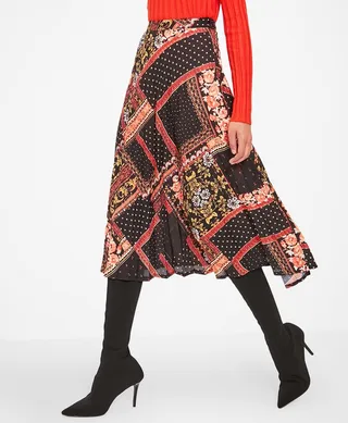 Tile Print Pleated Skirt Black Multi 