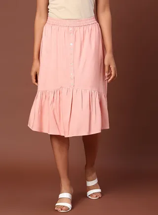 Casual Button Detail Skirt Pink 