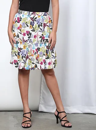 Floral Pleated Skirt White Aop 