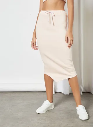 Fleece Drawstring Waist Skirt Pink 