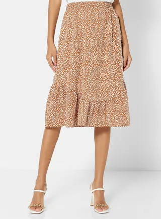 Leopard Print Skirt Brown 