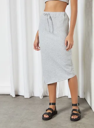 Fleece Drawstring Waist Skirt Grey 