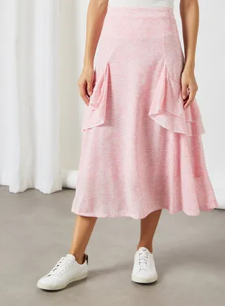 Ruffled Overlay Midi Skirt Pink 