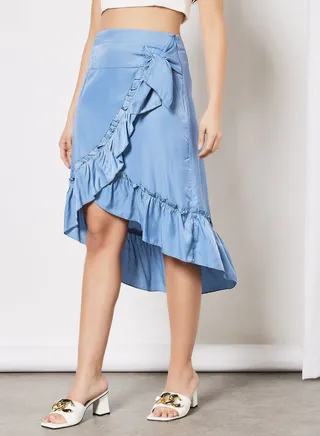 Overlap Hem Skirt Blue 