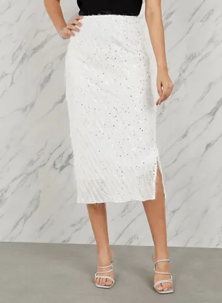 Sequin Detail Tassel Texture Midi Skirt 