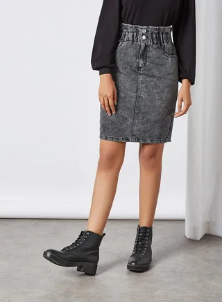Millie High Waist Midi Skirt Grey Denim 