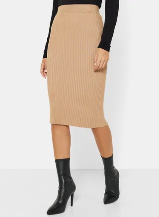 Ribbed Bodycon Midi Skirt 