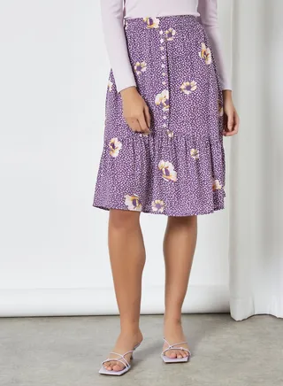 Printed Flared Skirt Purple Aop 