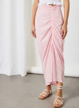 Ruched Maxi Skirt Pink 