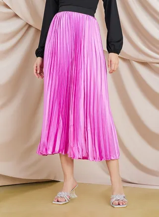 Pleated A-Line Midi Skirt 