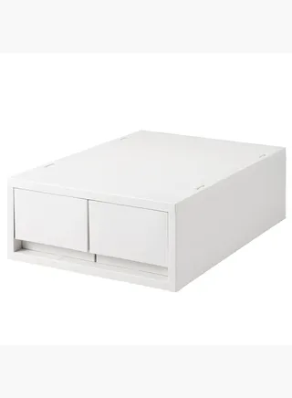 Polypropylene Shallow Drawer Type Case, 2 Drawers (with Partition), W 26 x D 37 x H 12 cm, White