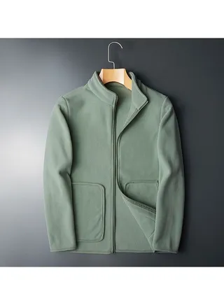 Outdoor Plush Cardigan Mock Neck Overcoat 