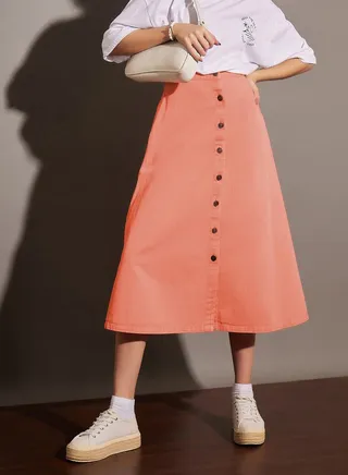 Washed Denim A-Line Skirt