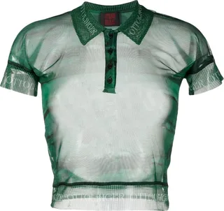 Logo-Print Neckline Sheer Polo Top