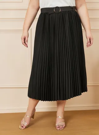 Pleated Belted Midi Skirt 