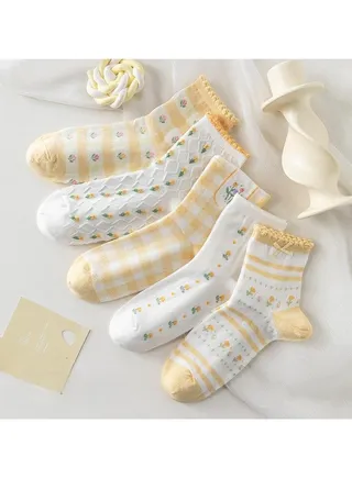 Women Absorb Sweat and Deodorize Socks 5 Pairs High Quality Socks One Size Fits All 