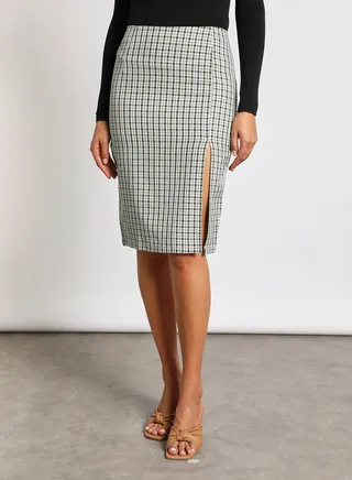 Women split hem plaid skirt Multicolor 