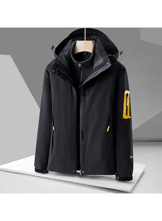 Three-in-one Detachable Two-piece Hood Waterproof Overcoat 