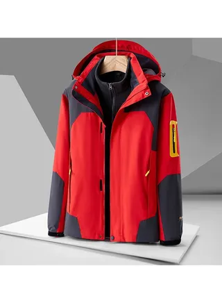 Three-in-one Detachable Two-piece Hood Waterproof Overcoat 