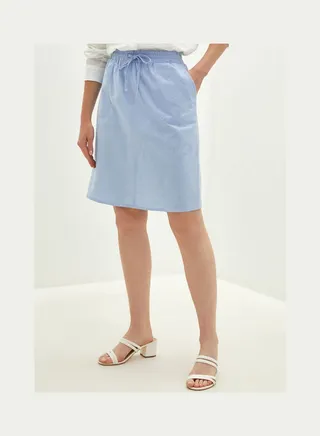 Classic Elastic Waist Straight Pocket Detailed Women's Skirt Blue 