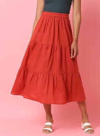 Casual Midi Skirt Red 