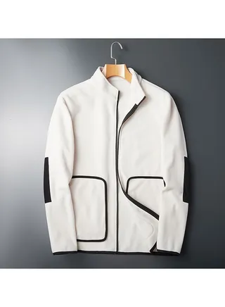 Outdoor Plush Cardigan Mock Neck Overcoat 