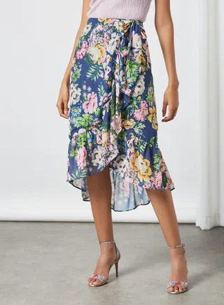 Floral Print Wrap Midi Skirt Multicolour 