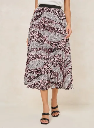 Animal Print Pleated Midi Skirt 