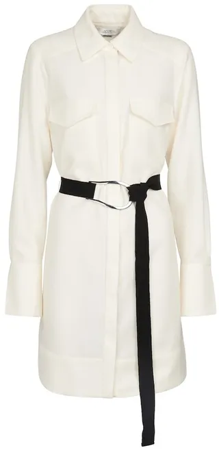 Long-sleeved belted wool minidress