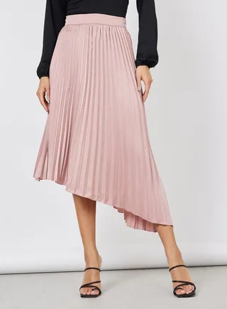 Asymmetric Hem Pleated Midi Skirt 