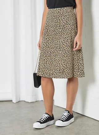 Casual Printed Flared Skirt Brown Aop 