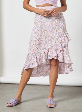 Floral Print Wrap Midi Skirt Multicolour 