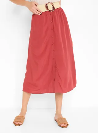 Brick Button-Down Skirt Red 