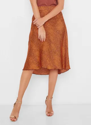Multi Leaf Patterned Skirt Brown 