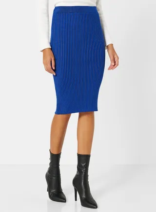 Ribbed Bodycon Midi Skirt 
