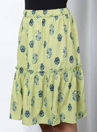 Printed Flared Skirt Green Aop 