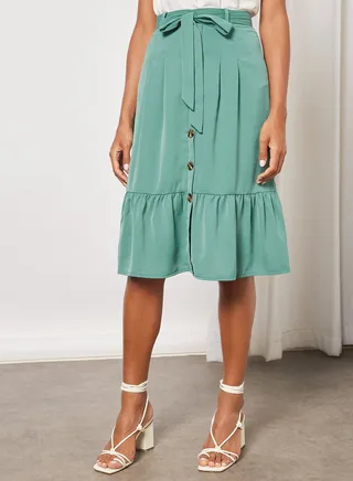 Front Button A-Line Skirt Green 