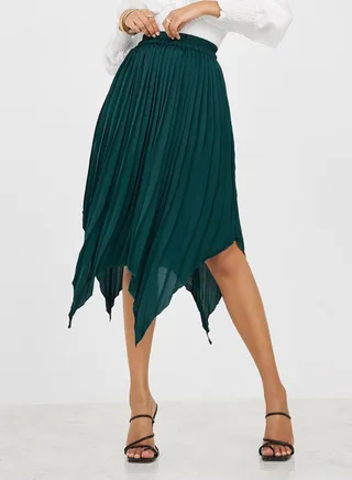Asymmetric Hem Pleated Midi Skirt 